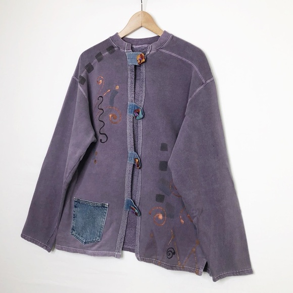 BOHEMIAN custom purple embellished button down sweatshirt - Picture 10 of 15